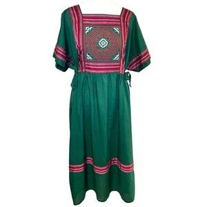 Vintage | Dresses | Vintage Boho Bib Aplique Hmong Quilted Dress In Forrest  Green With Side Ties | Poshmark